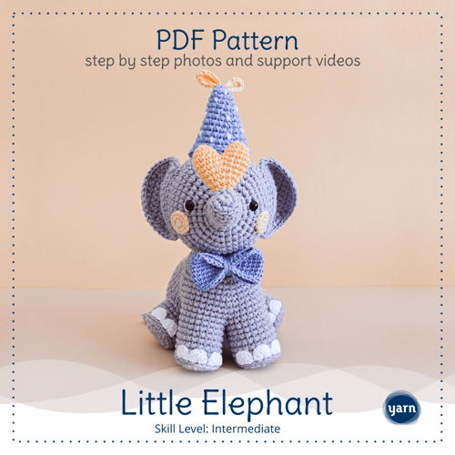 Het patroon voor het haak speelgoed van Yarn's Little Elephant Amigurumi.