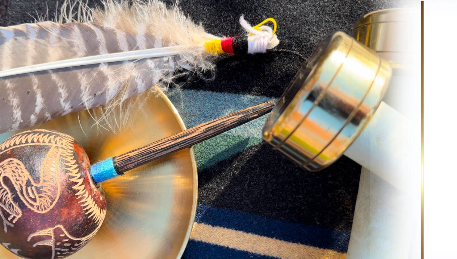 medicine feather, weights, rattlem medicine blanket