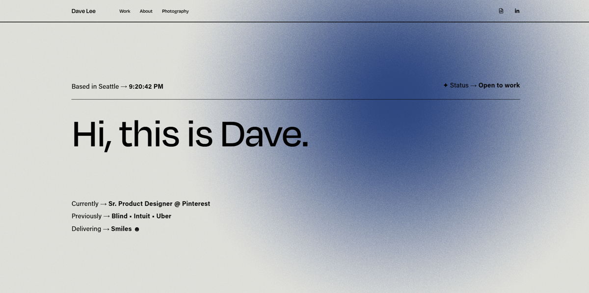 Screenshot of Dave Lee, from the product designer portfolios collection.