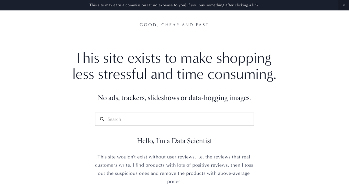 Screenshot of Good, Cheap and Fast, from the squarespace websites  collection.