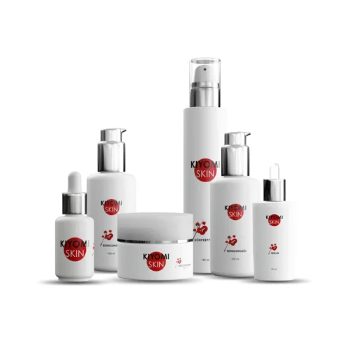 Kiyomi Skin Complete Kit: Serum + Creme + Feuchtigkeitspflege Für Den Körper + Sonnenschutzserum SPF50 + Reinigungsgel + Reinigungsöl