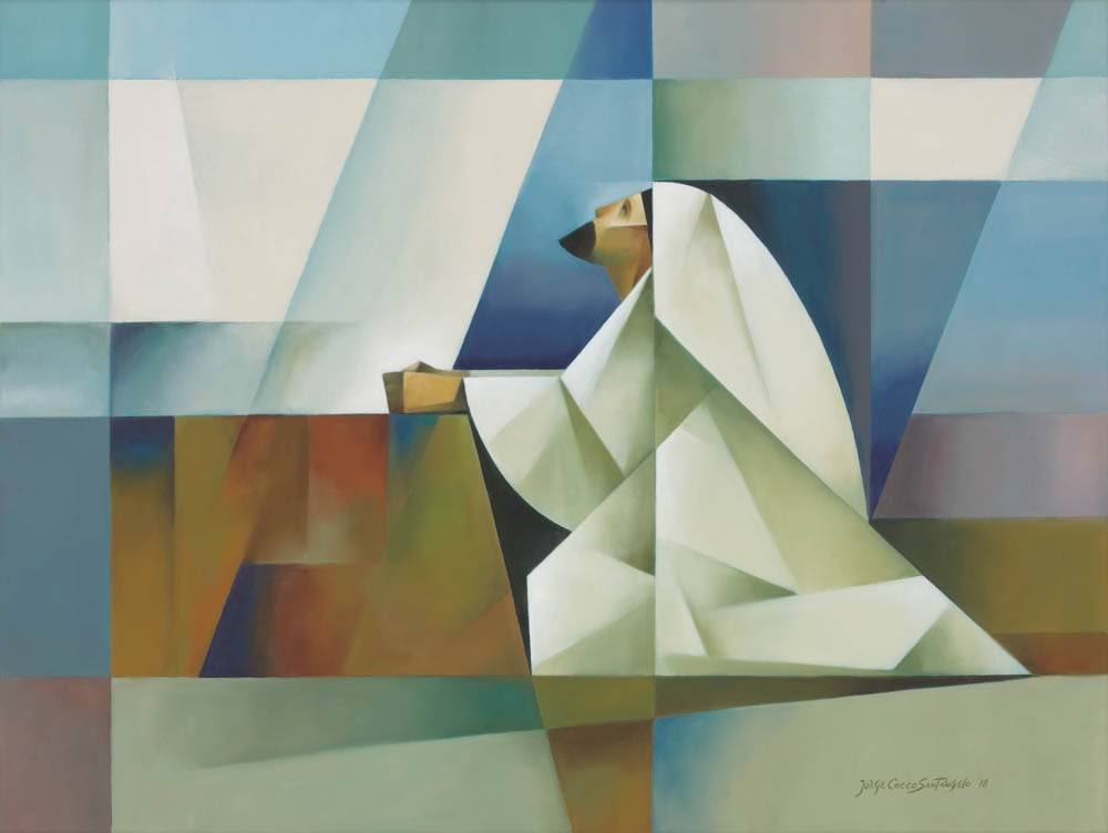 Abstract painting of Jesus praying.