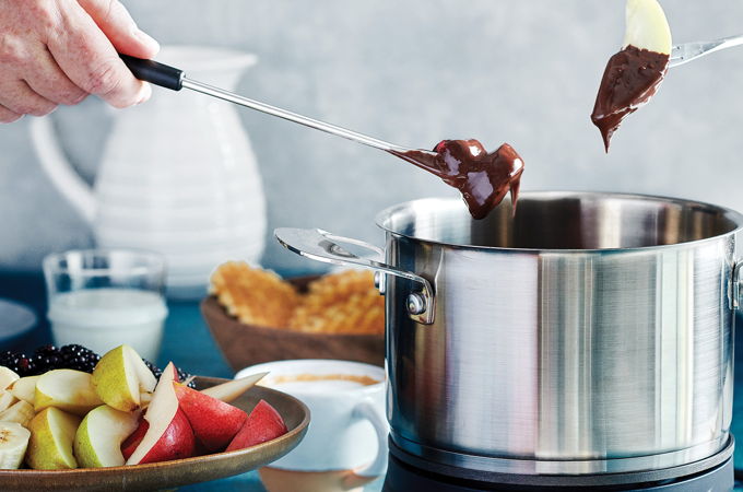 Chocolate Fondue with Almond Nougatine