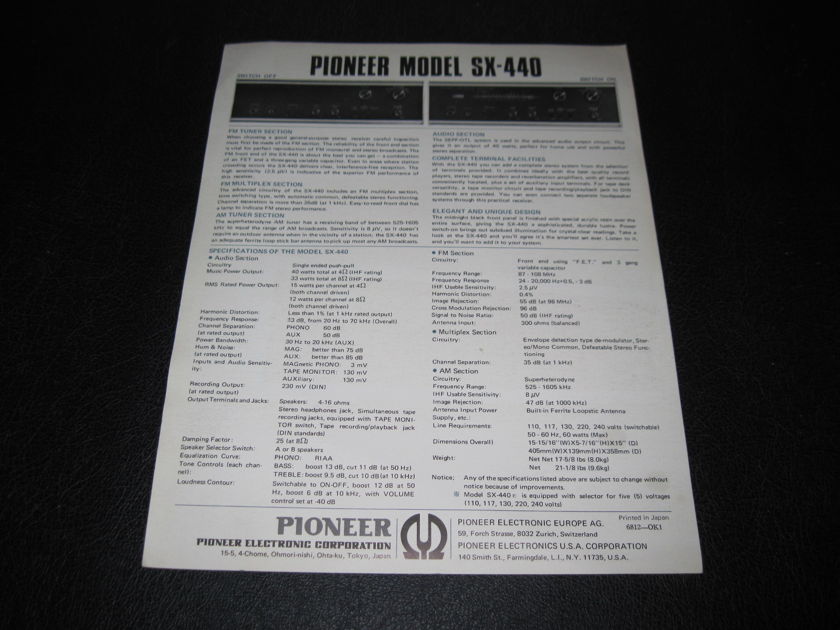 PIONEER SX-440 Stereo Receiver AD SLICK - PIONEER SX-440