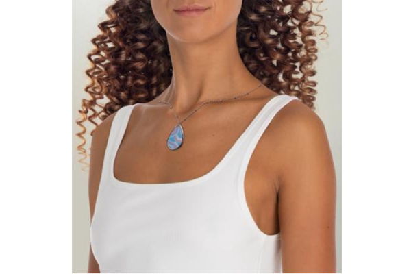Abstract Dot Wave Oval Necklace | Blue Pink Teardrop Pendant - Image 4