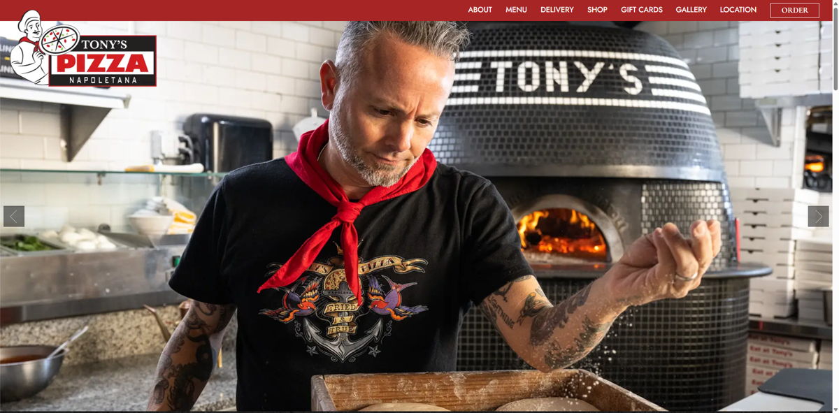 Screenshot of Tony’s Pizza Napoletana, from the pizza place websites collection.