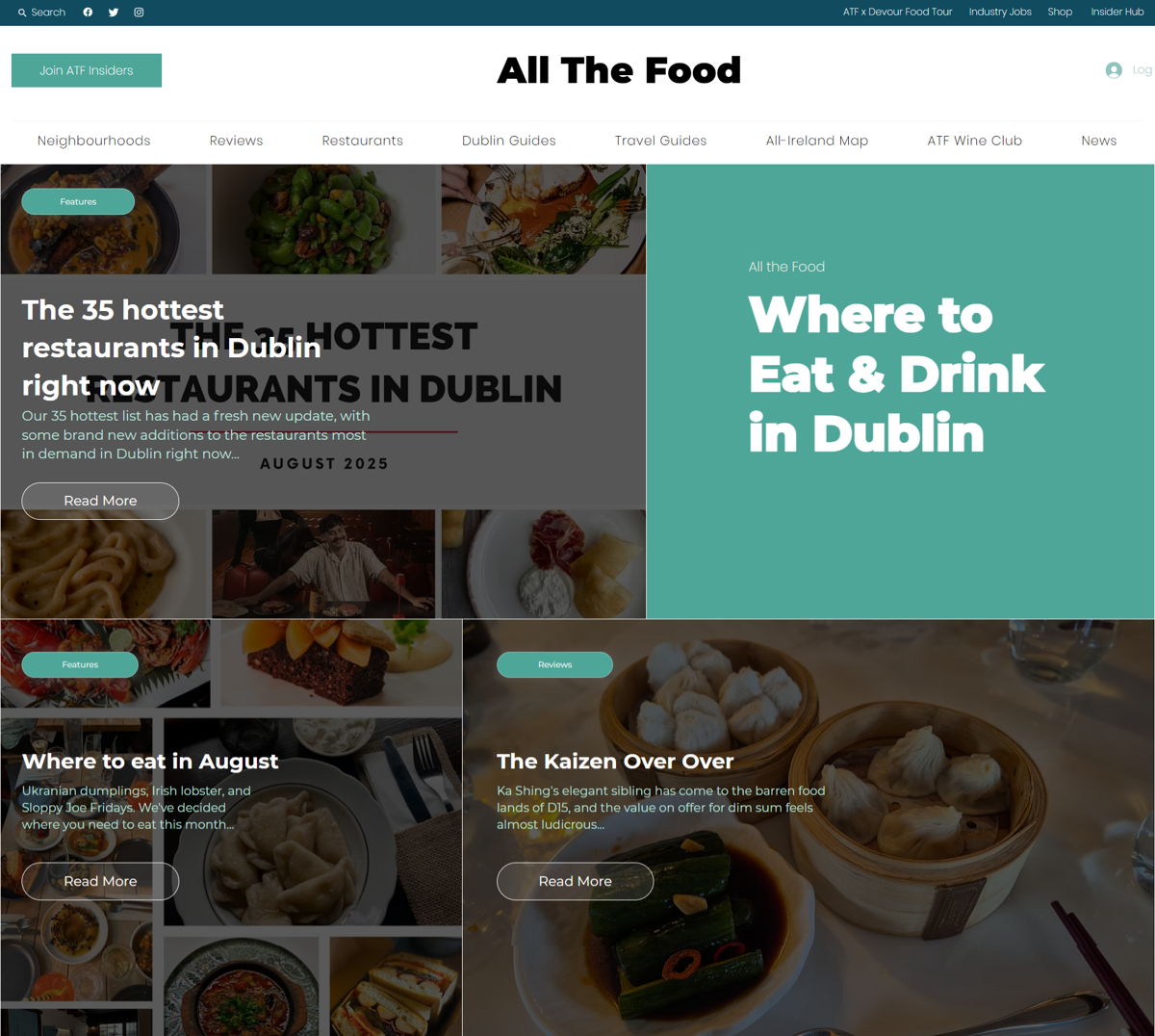 Screenshot of All The Food, from the wix blog examples collection.