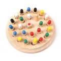 A memory toy for kids with colorful pegs, wooden board, and a dice. 