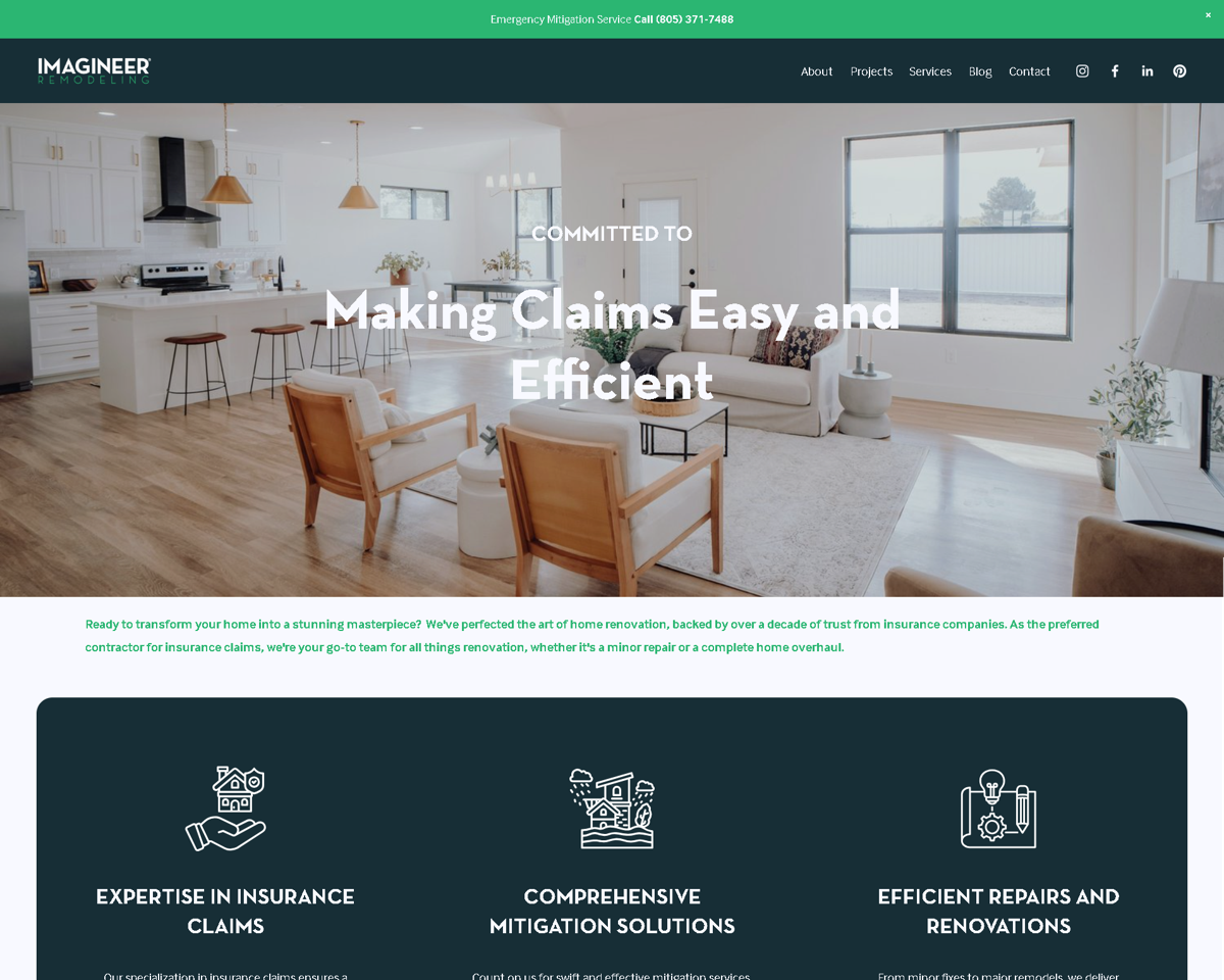 Screenshot of ECO General Contractors, from the remodeling websites collection.