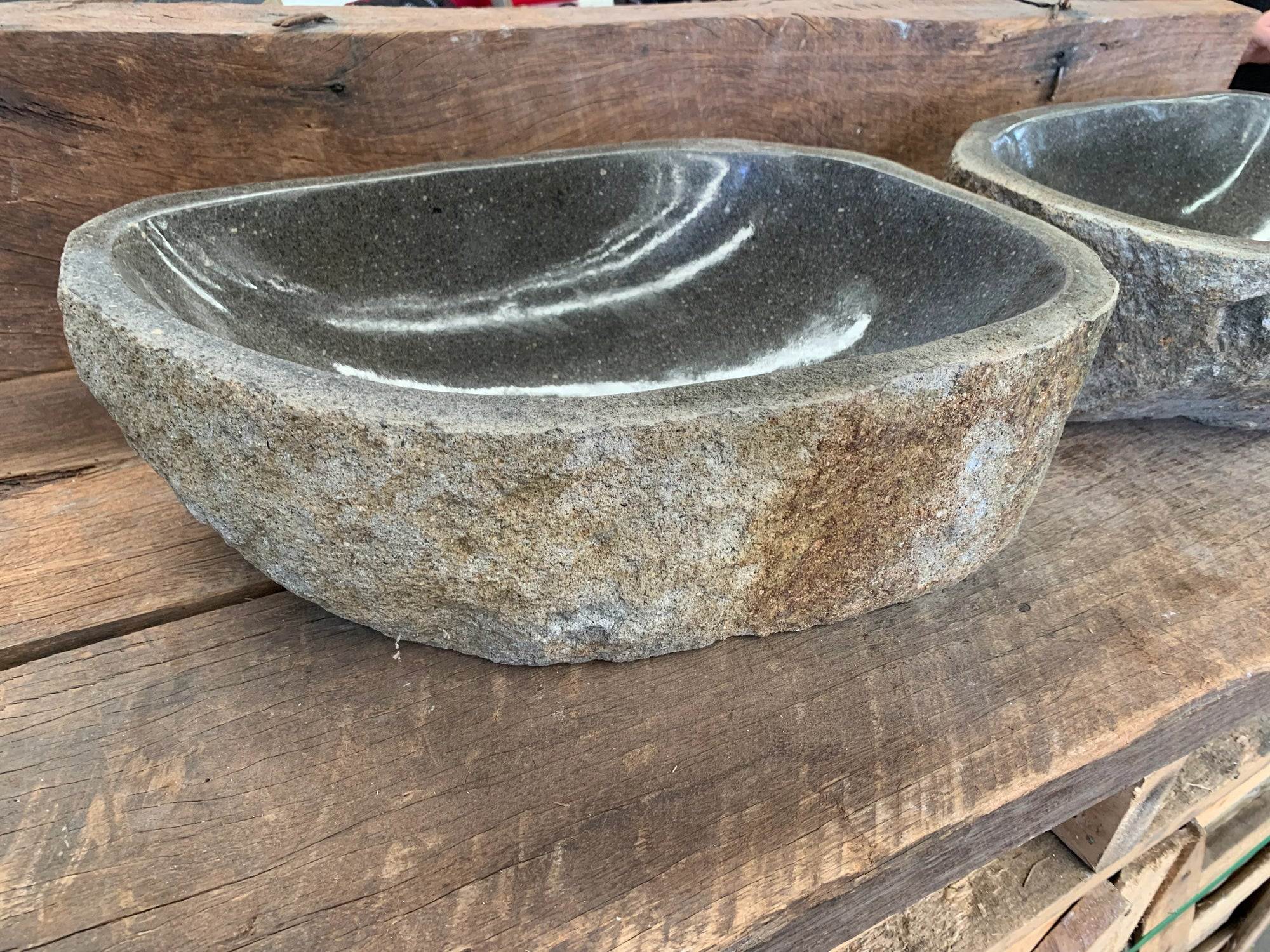 Handmade Natural Oval River Stone Bathroom Basin - Image 13