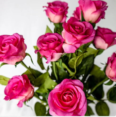 Fuchsia Real Touch Half Bloom Rose - Realistic Artificial Flowers