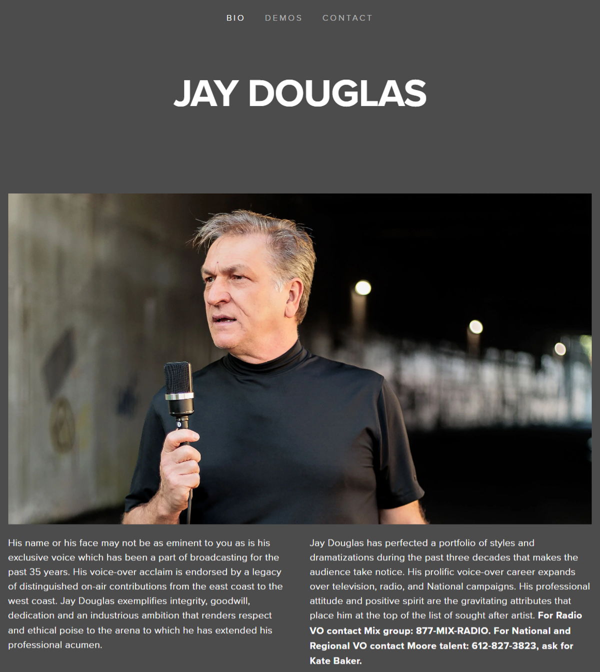 Screenshot of Jay Douglas, from the voice actor portfolios collection.