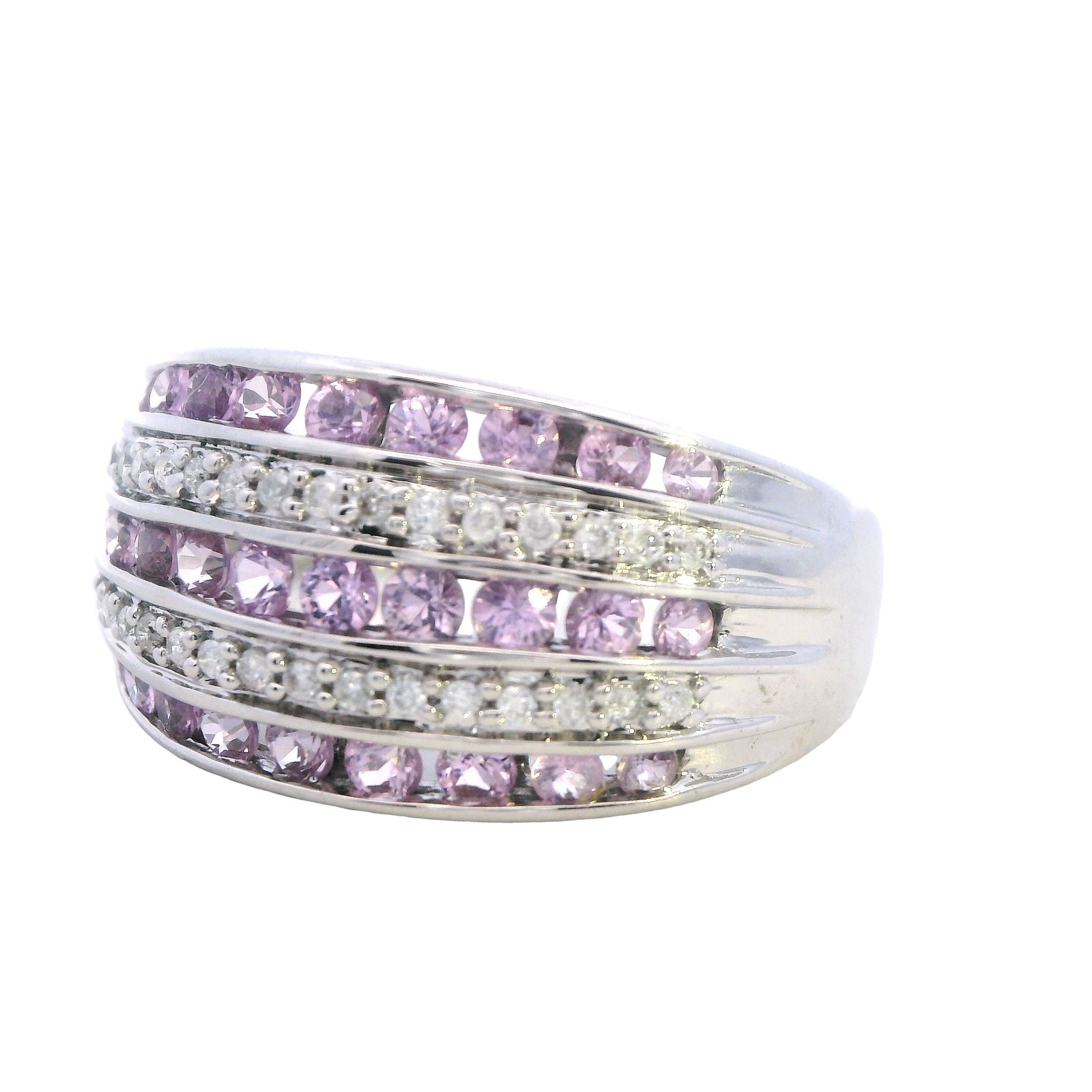 14ct White Gold Pink Sapphire and Diamond Lattice Ring - Image 2