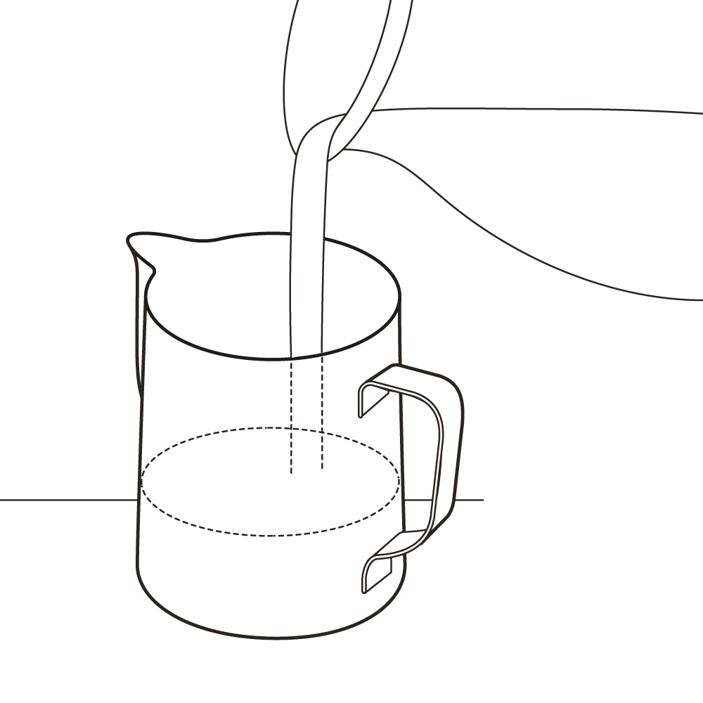 Diagram showing Step 1 of how to froth milk