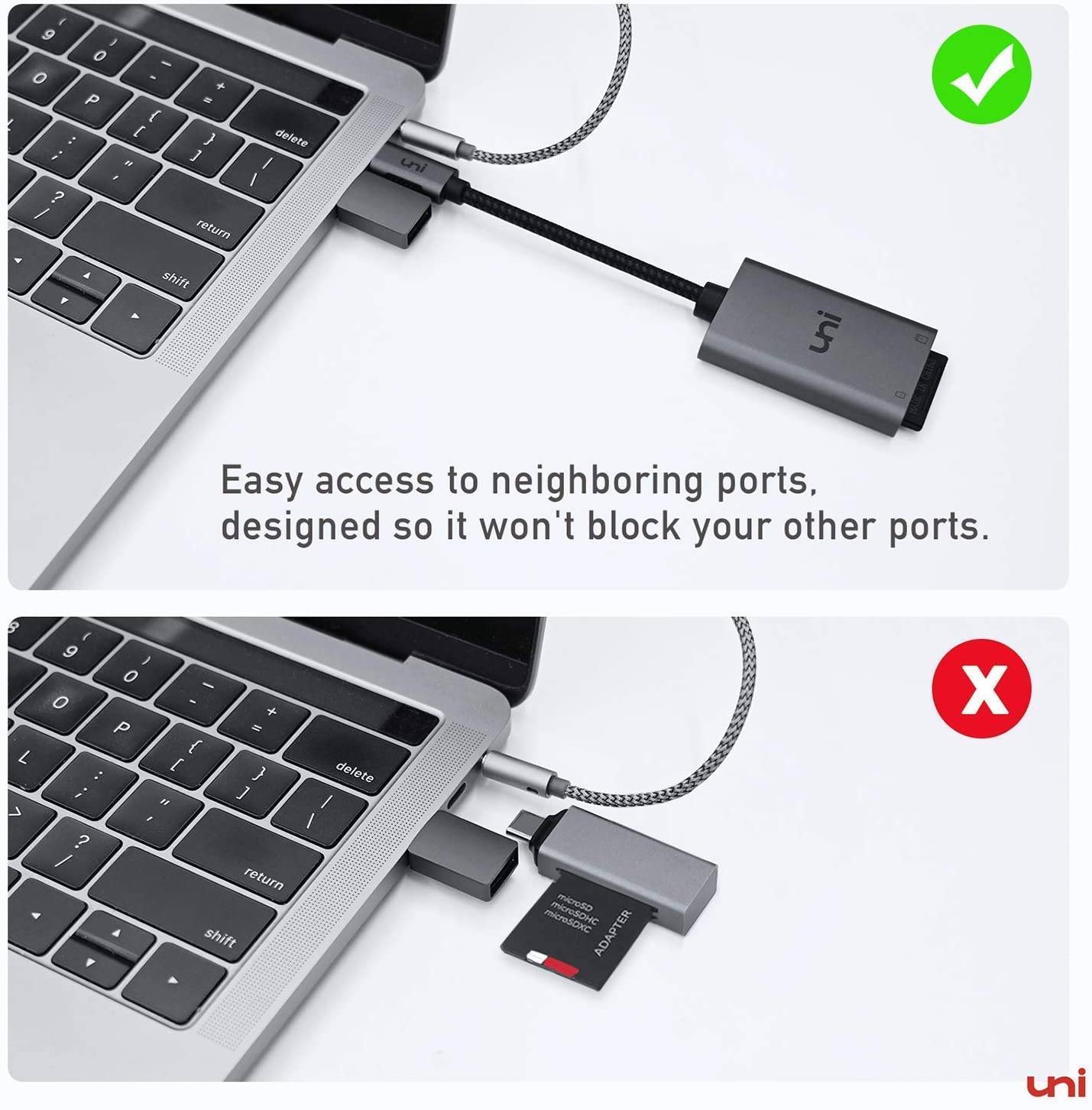 USB-C to SD / MicroSD Card Reader, sd card reader usb-c, micro sd card reader usb-c, usb c to SD card reader, braided nylon cable, card reader
