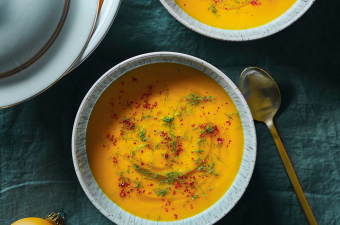 Cream of Squash and Fennel Soup with Pink Peppercorn