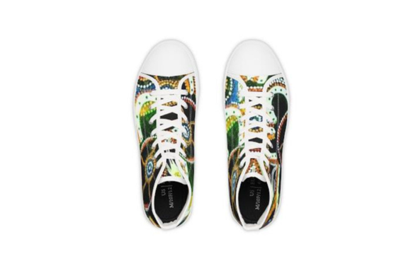 Green Beaded Snake Illustration High Top Sneakers | Artistic Canvas Shoes