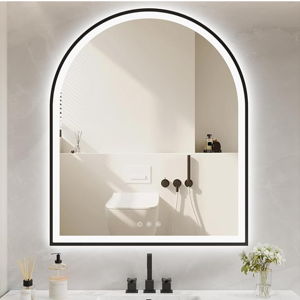 Arched LED Mirror for Bathroom 30"x36" with Front and Backlight, Black Bathroom Mirror with Lights-Anti-Fog, Dimmable-LED Bathroom Mirror, UL Listed