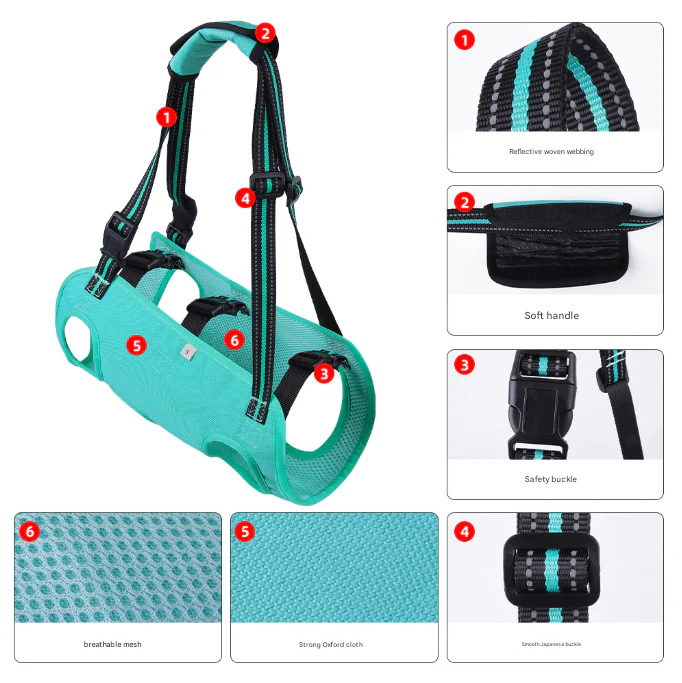 Black Pet Support Harness for Senior and Disabled Dogs - Adjustable Chest and Back Support Leash - Image 3