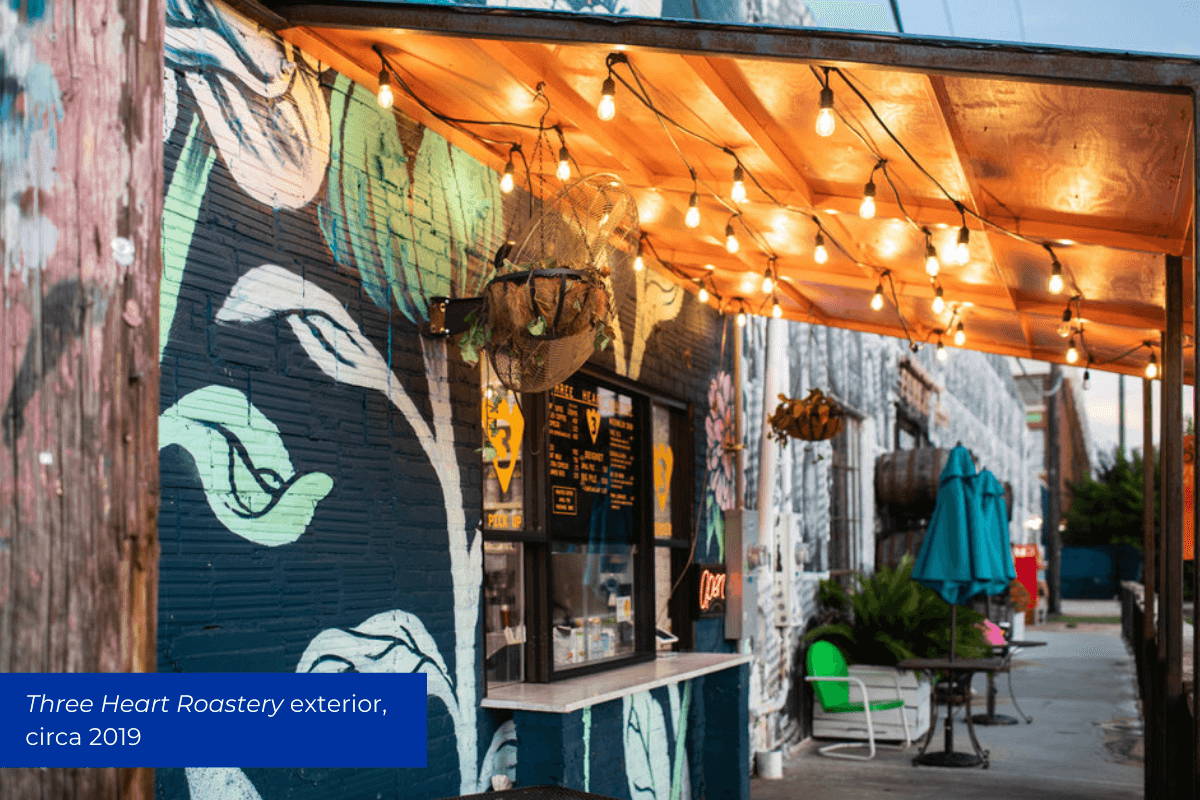 Exterior of Three Hearts Coffee roastery