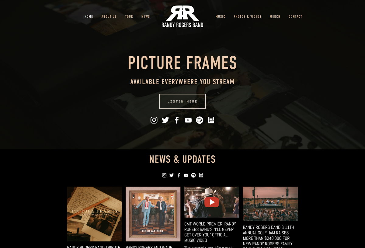 Screenshot of Randy Rogers Band, from the squarespace websites  collection.