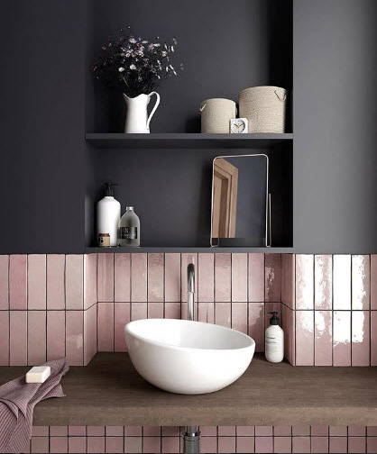 flat dark grey paint rich tile and avant garde sink