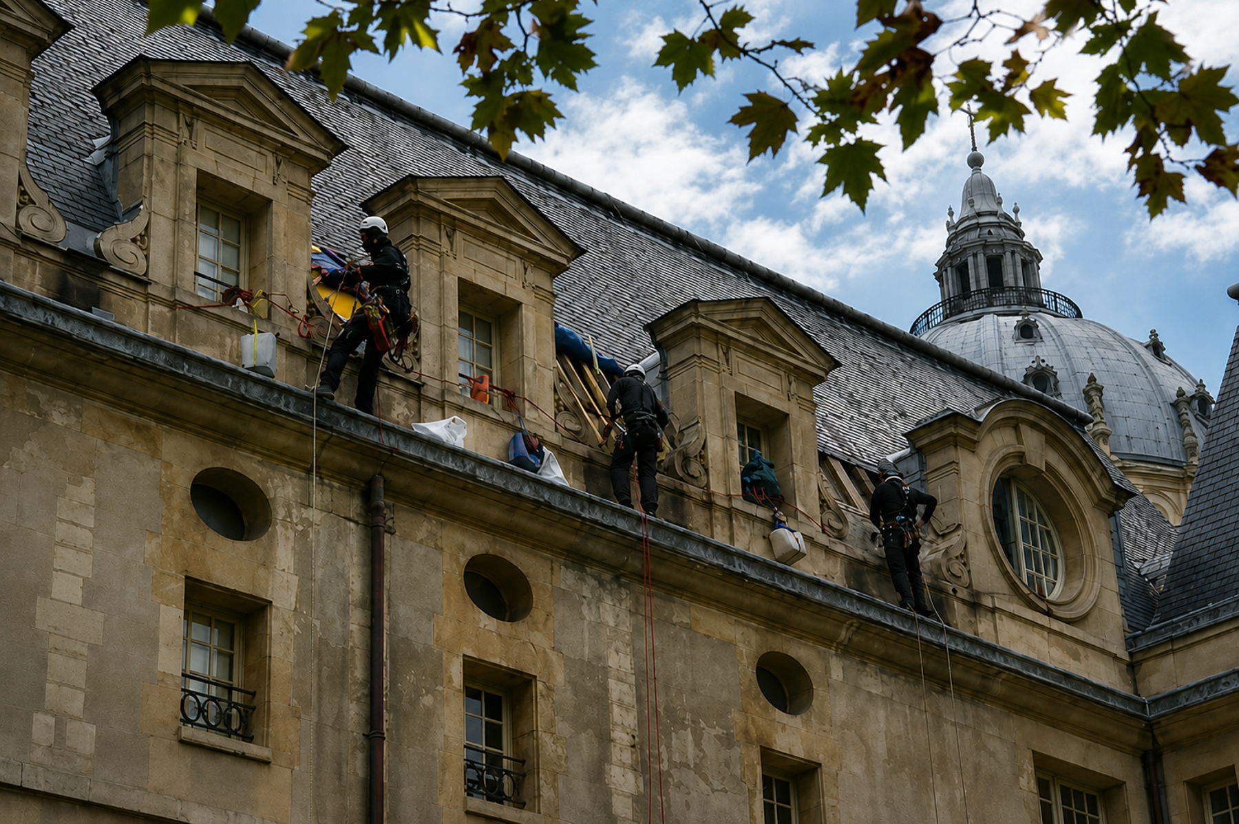 Cordistes Gratte-Ciel en intervention sur la façade des Invalides