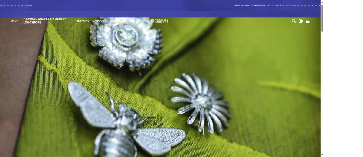 Screenshot of Harwell Godfrey, from the shopify jewelry stores collection.