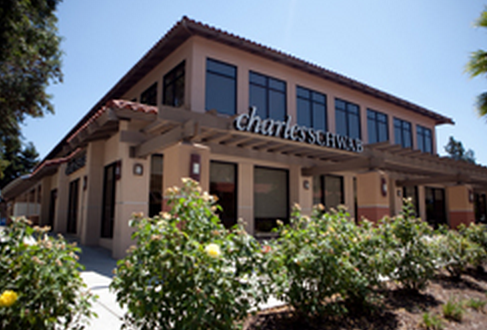 Schwab's branch in Cupertino, Calif., Apple's HQ city, is a perfect illustration of an opulent branch presence.