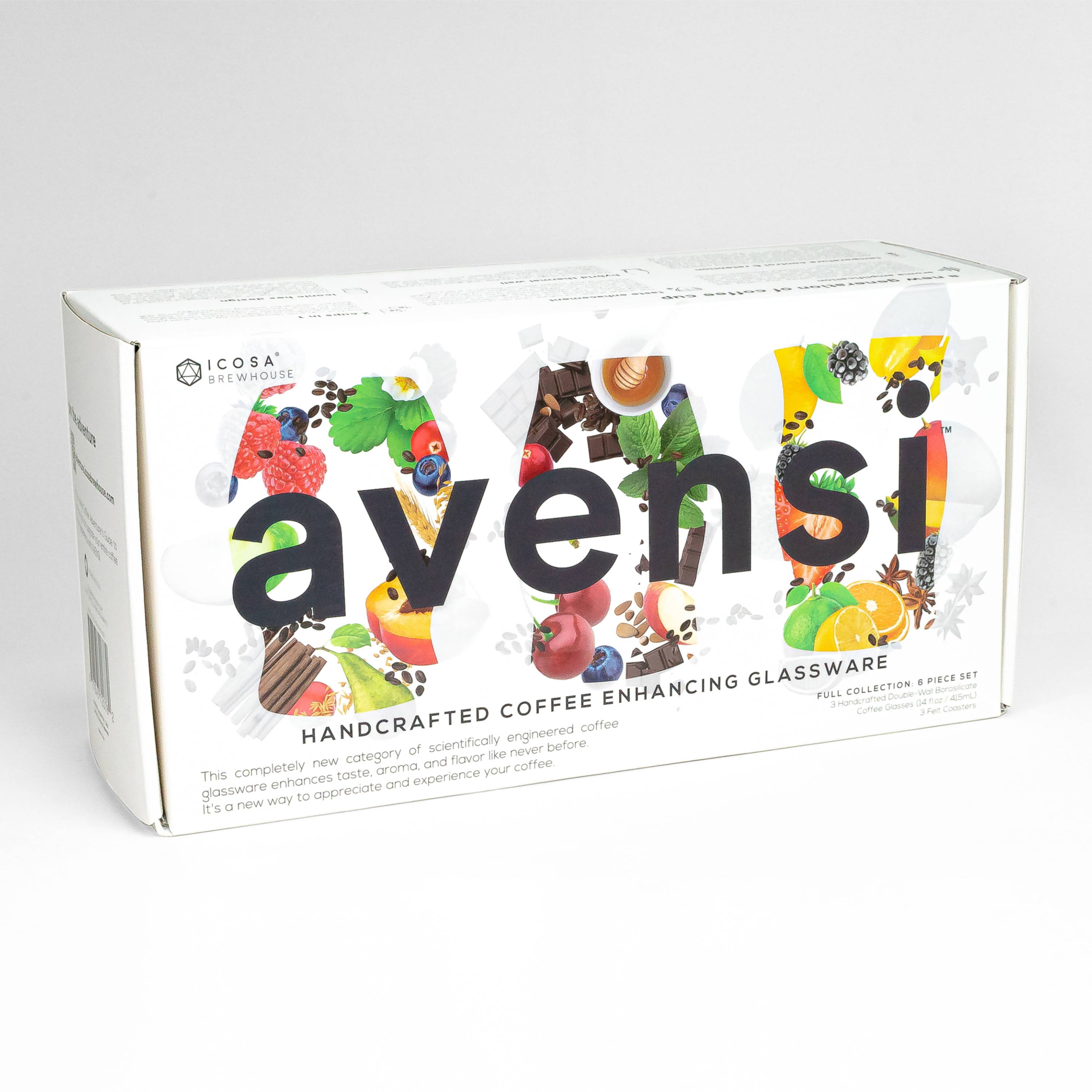 AVENSI Coffee Enhancing Glassware Set - 2 Premium Glasses With Coasters & Brew Guide