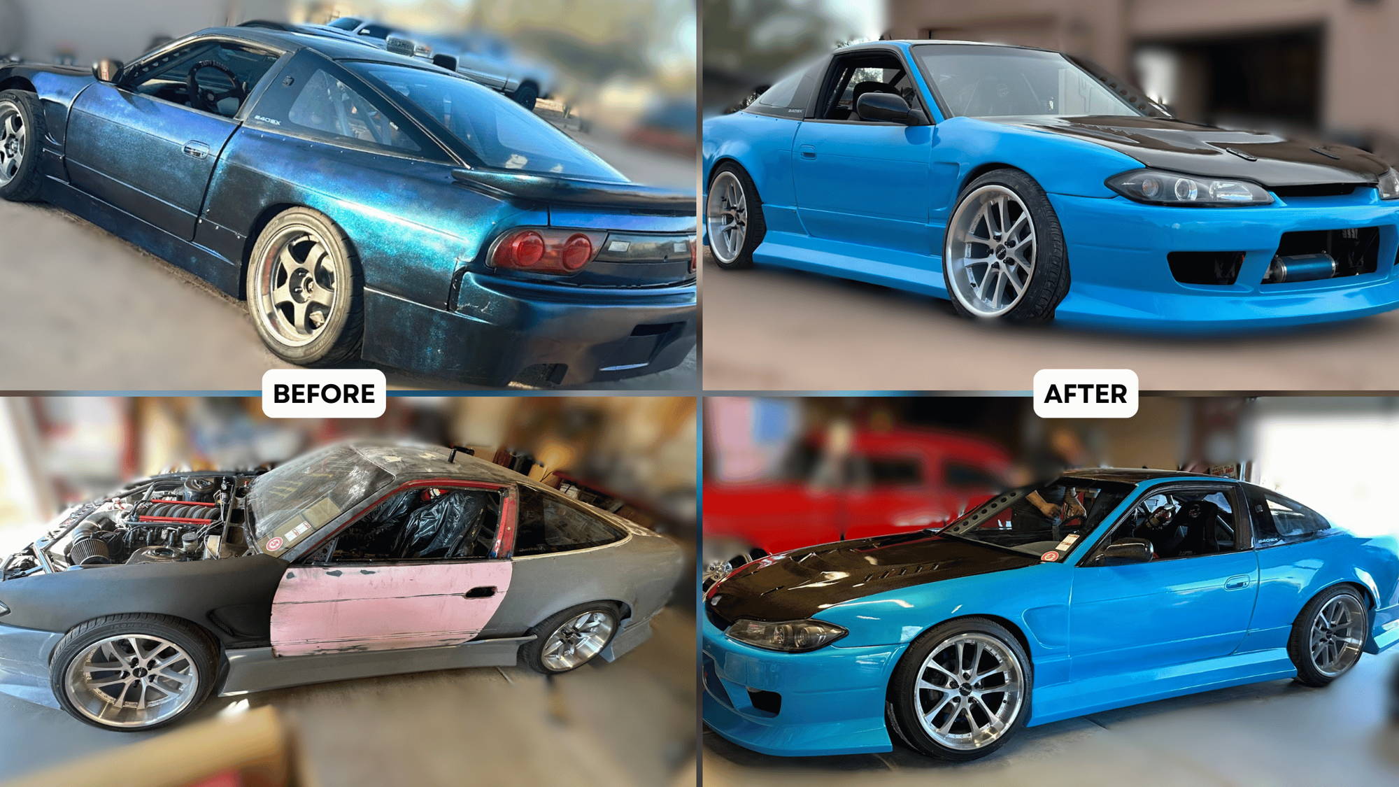 Nissan S13 before and after repaint in Oahu Blue