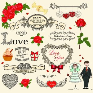 Векторные элементы для оформления валентинок в винтажном стиле