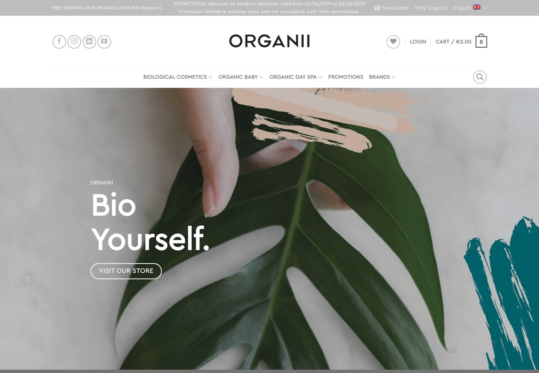 Screenshot of Organii, from the beauty websites collection.