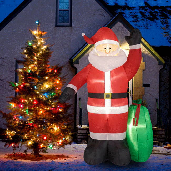 8FT Giant Inflatable Light Up Santa Claus With Bag - SAKSBY.com
