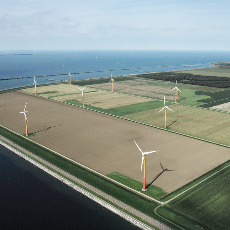 Velden met windmolens