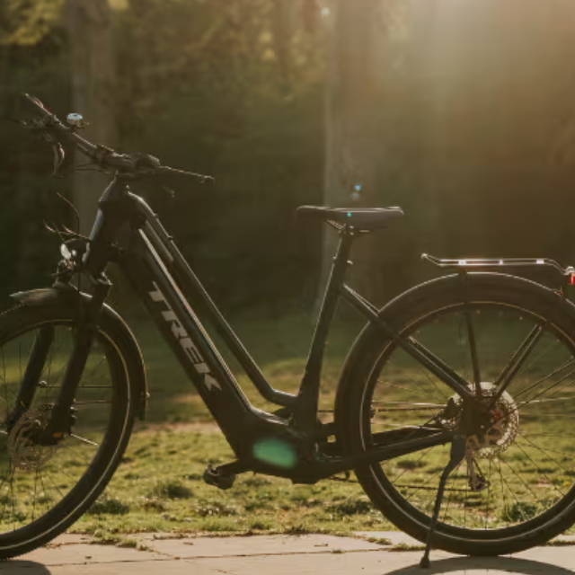 a Trek Allant electric city bike in a park