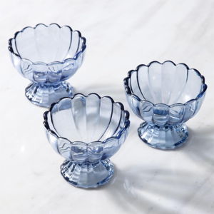 KMwares 6PCs Set 5oz Small Footed Tulip Glass Dessert Bowls/Cups (Blue)