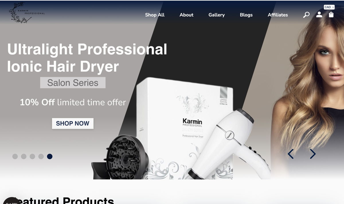 Screenshot of Karmin Hair Tools, from the ecommerce websites collection.