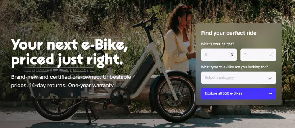 the Upway website showing their size search function