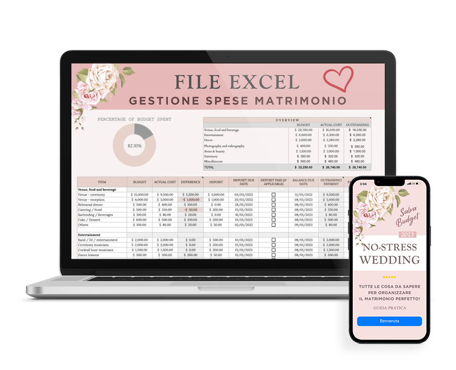 file excel gestione budget spese matrimonio