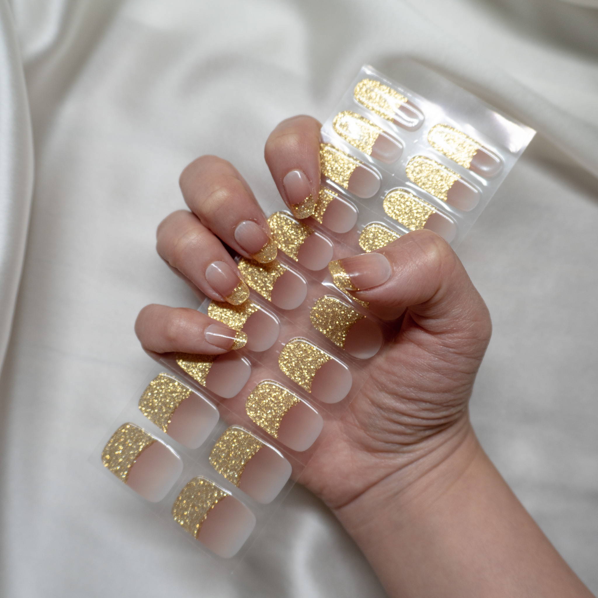 Gold Glitter French Tips Gel Nail Stickers