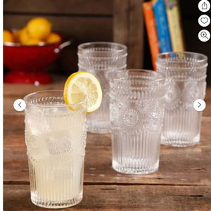 The Pioneer Woman Adeline 16-Ounce Embossed Glass Tumblers, Set of 4, Clear
