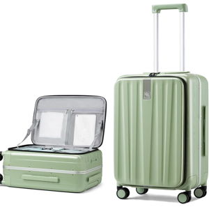 Hanke 24 Inch Checked Luggage PC Hard Shell luggage Top Opening Aluminum Frame Tsa Luggage Suitcases with Wheels for Travel Woman Men.(Bamboo Green)