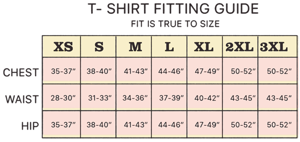 T-Shirt sizing. Contact support@tru-tone.com for assistance