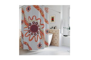Bohemian Floral Shower Curtain, Artistic Orange Bathroom Decor