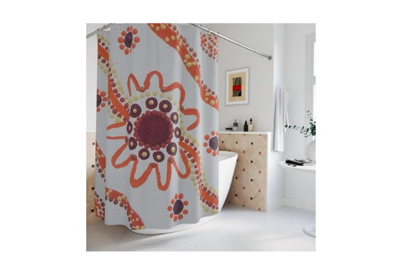 Bohemian Floral Shower Curtain, Artistic Orange Bathroom Decor