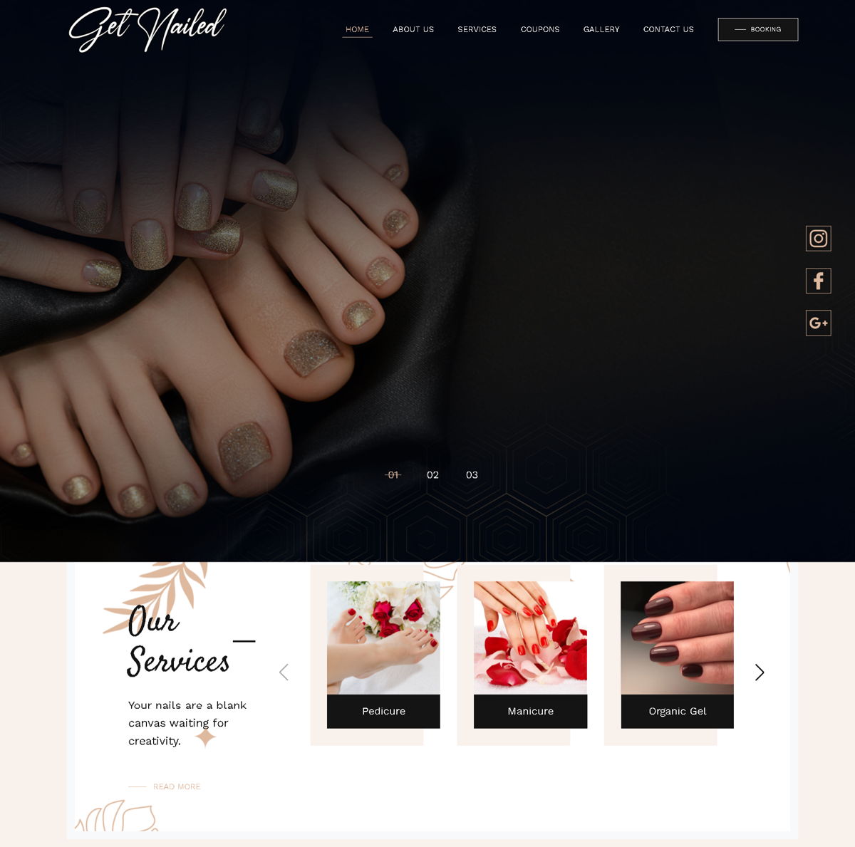 Screenshot of Get Nailed , from the nail salon websites collection.
