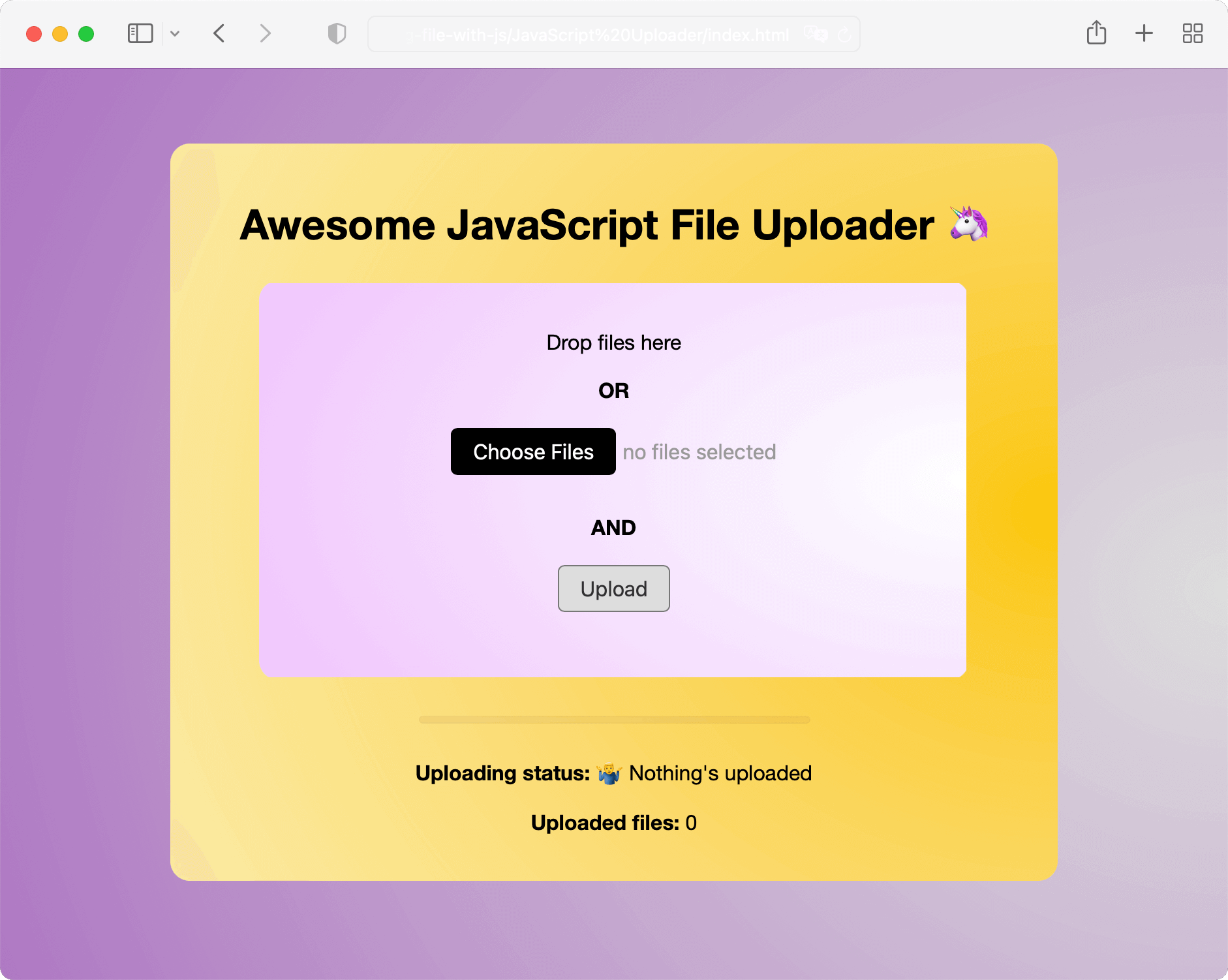 File uploader with JavaScript