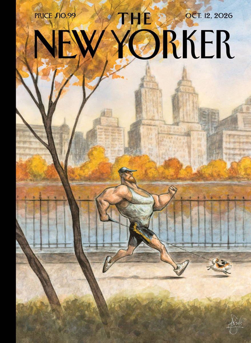 Cover of the magazine with a man running behind his dog