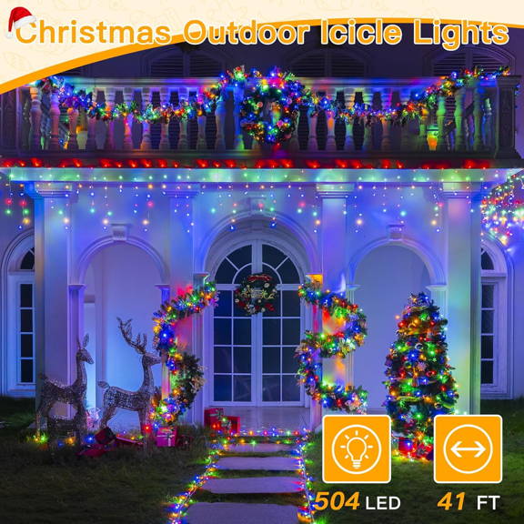 Ollny's 486 leds multicolor icicle lights with 8 lighting modes